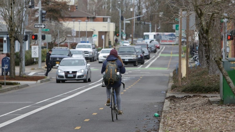 two-way bike path on Alder Street in Eugene